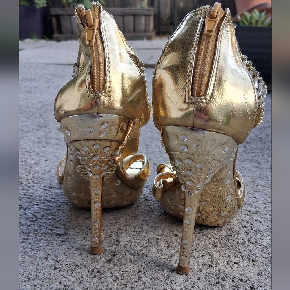 Celeste Gold Rhinestone Heels - Picture 2 of 4